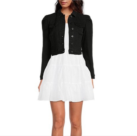 Chelsea & Violet Point Collar Puff Shoulder Jean Jacket - Size M (NWT) - Picture 2 of 9